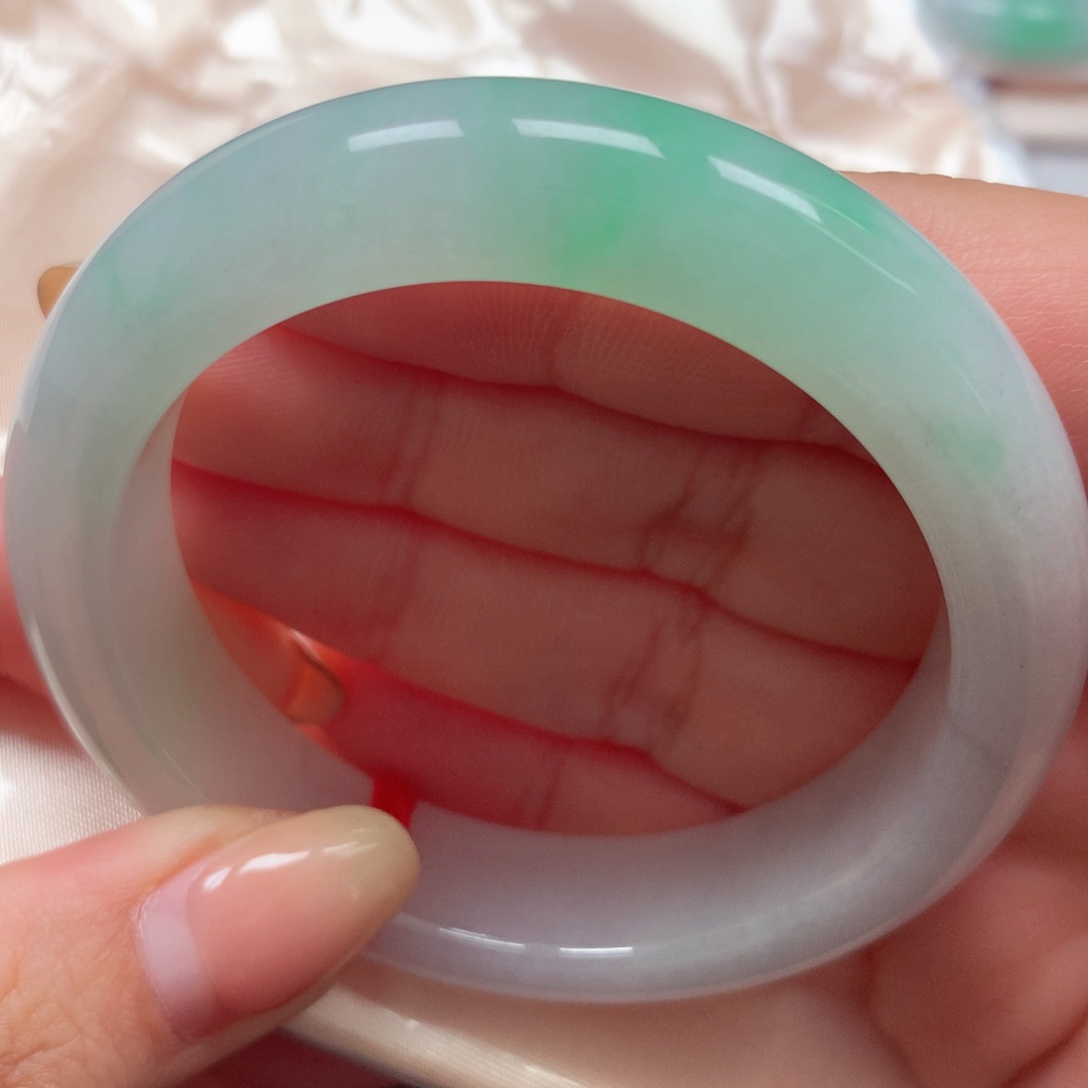 翡翠未镶嵌手镯56冰阳绿