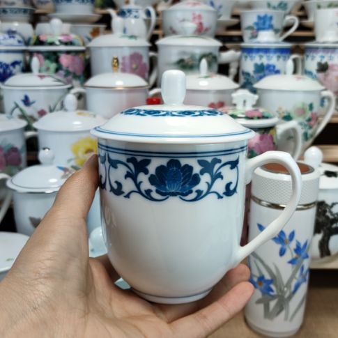 杯一**祥蓝木纹350毫升办公杯