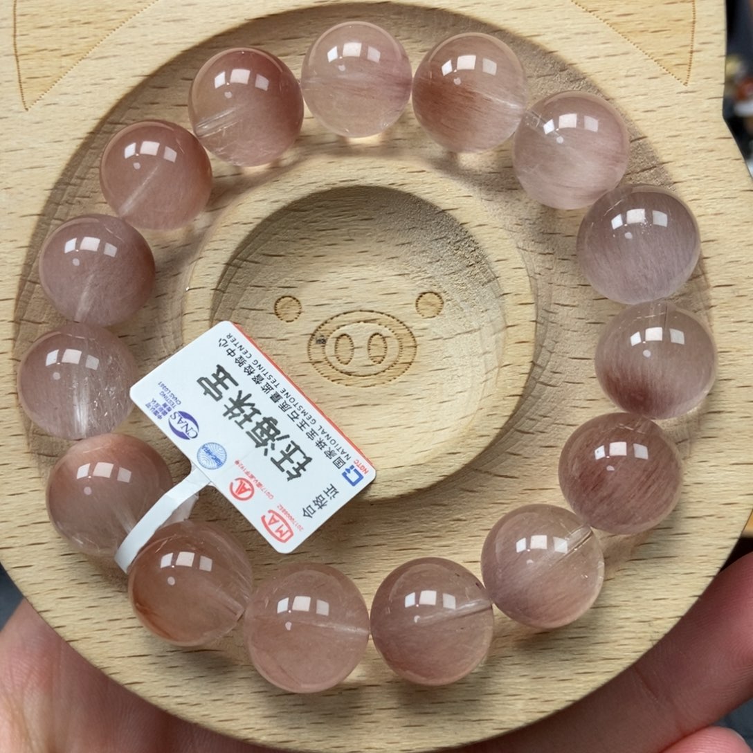 水晶粉兔毛手串未镶嵌13mm