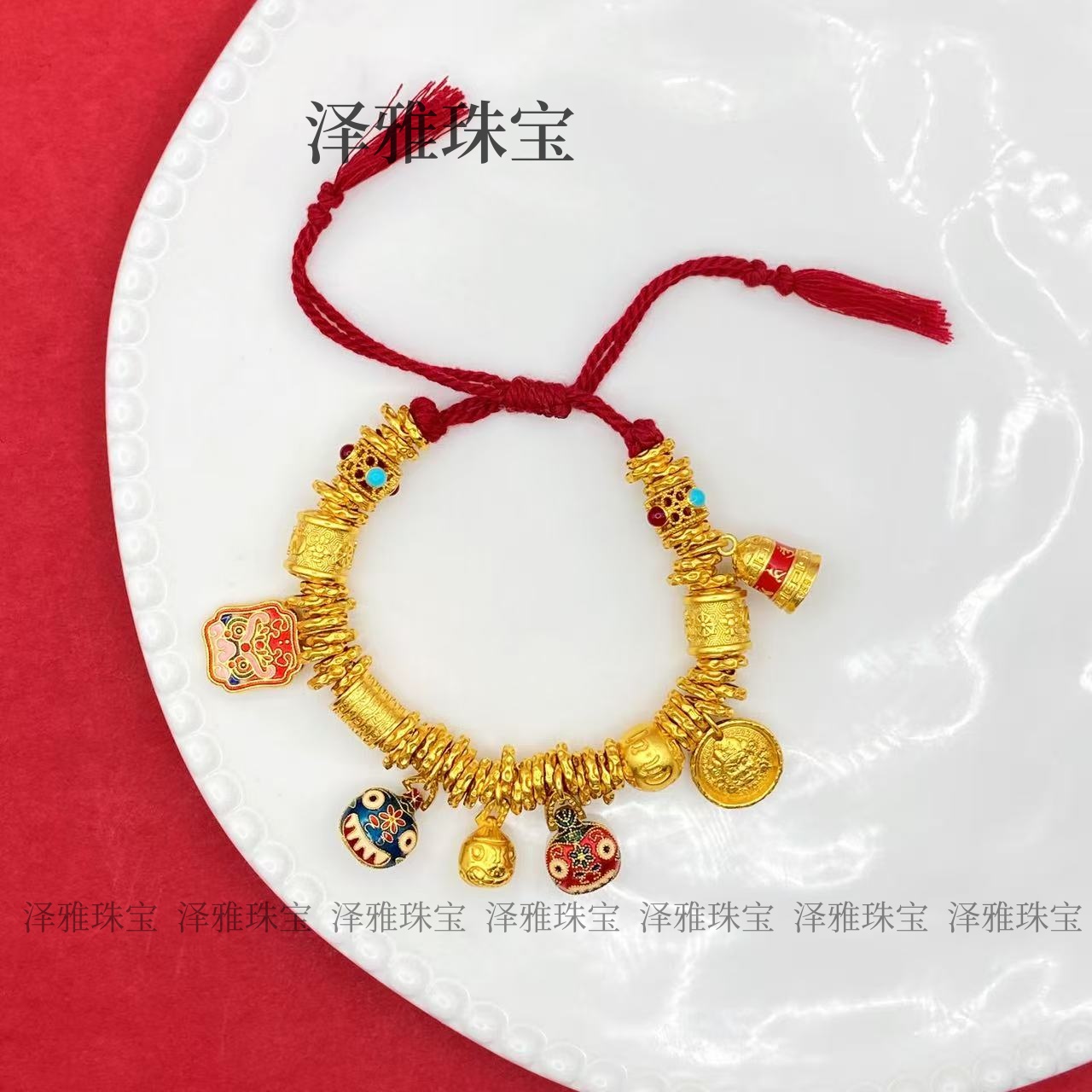 铜合金手链 吞金兽六字箴言多宝盘缠钱币手串