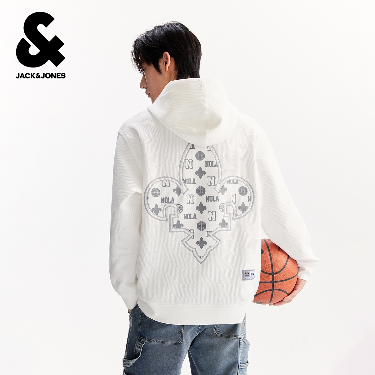 杰克琼斯NBA联名新奥尔良鹈鹕队男装冬季新款肌理感宽松连帽卫衣