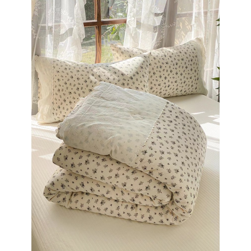 韩系全棉皱皱纱春秋被冬被A类纯棉被芯可机洗花边加厚冬被可机洗
