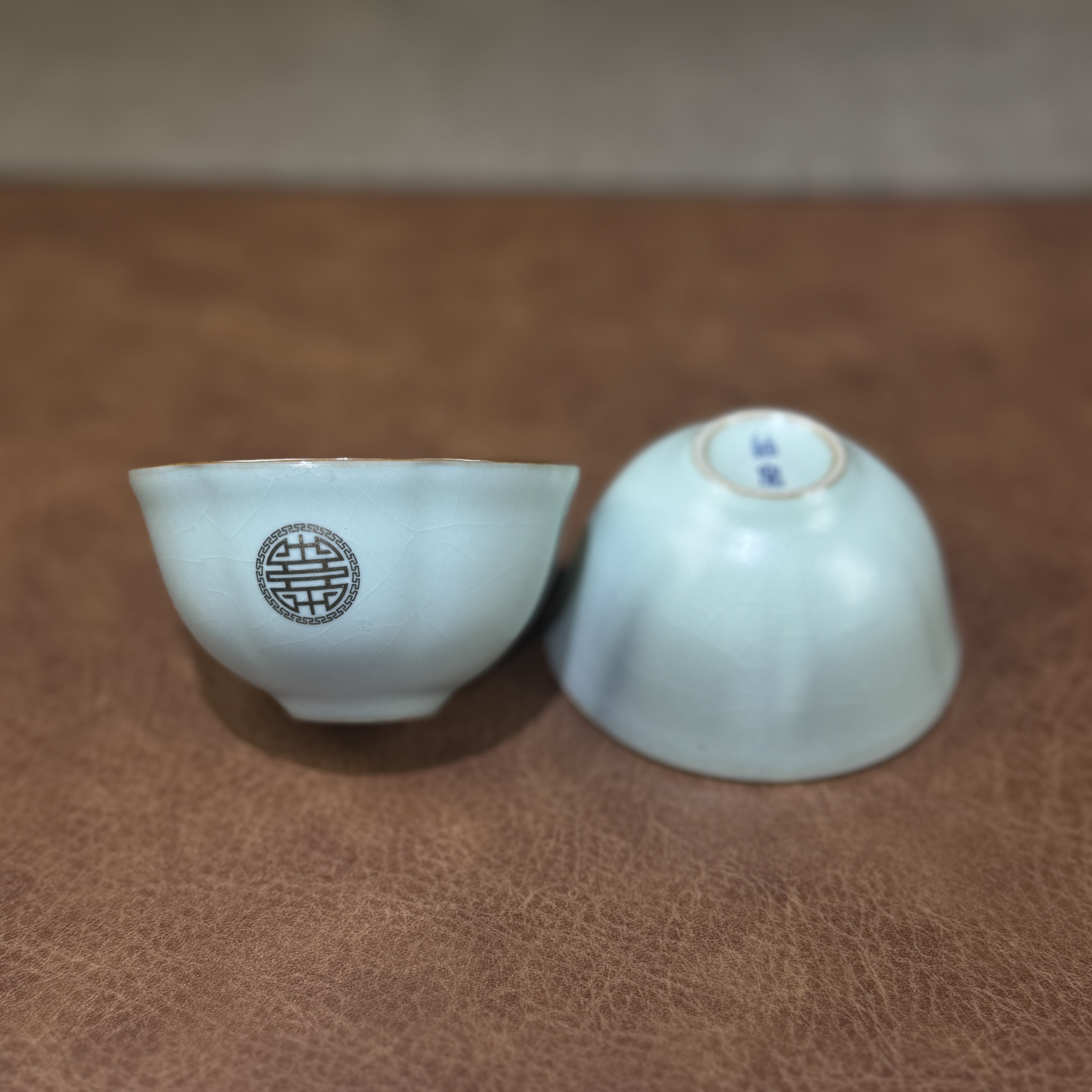 0107-喜字描金汝窑花瓣杯【一对】