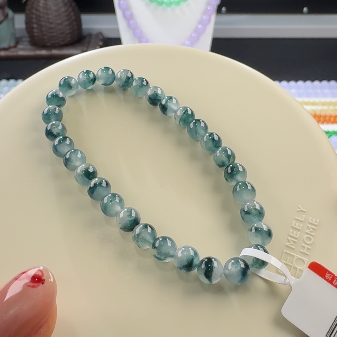 翡翠手链未镶嵌冰飘花单圈6mm