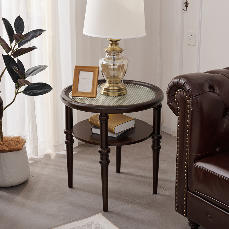 法式轻奢复古纯实木圆边几客厅沙发边柜角几简约阳台小圆桌中古风