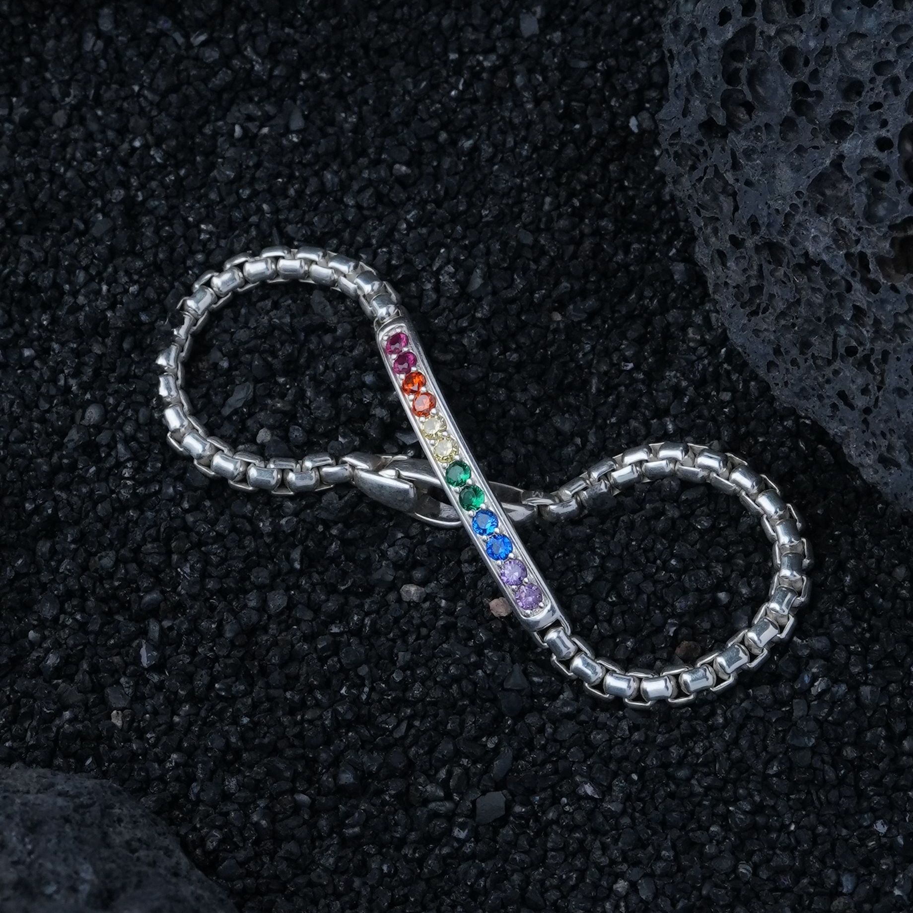 925银合成锆石手链 制道珠宝彩虹手链男女高级个性时尚（PB0002）