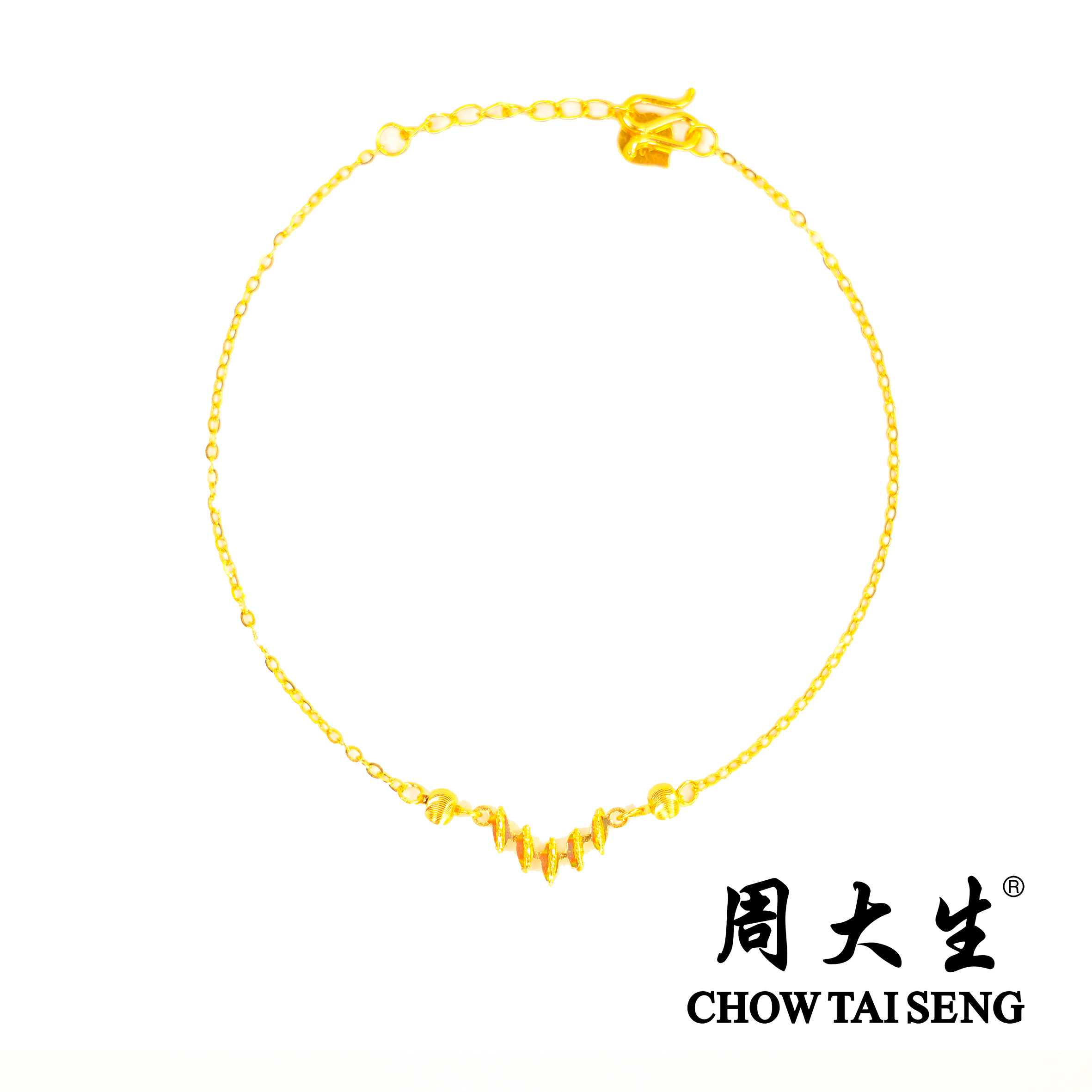 Chow Tai Seng/周大生足金百搭碎闪闪手链精致金珠送女友老婆礼物