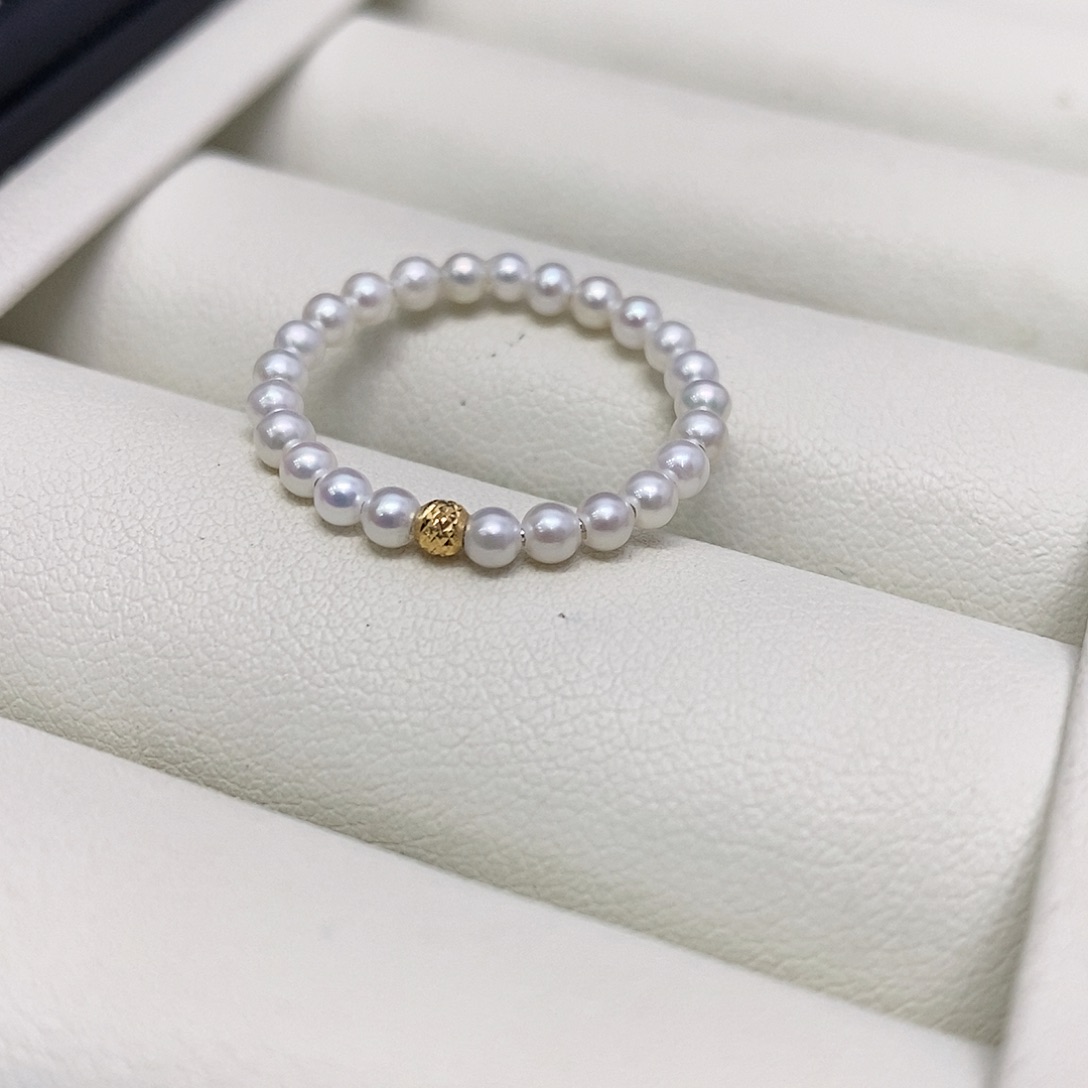 淡水珍珠戒指18K金镶嵌 2-3mm正圆无瑕