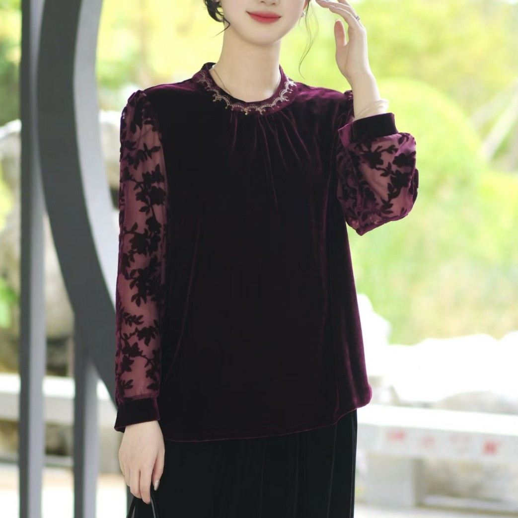 6329中老年秋季大气上档次魅力上衣宽松显瘦长袖圆领内搭