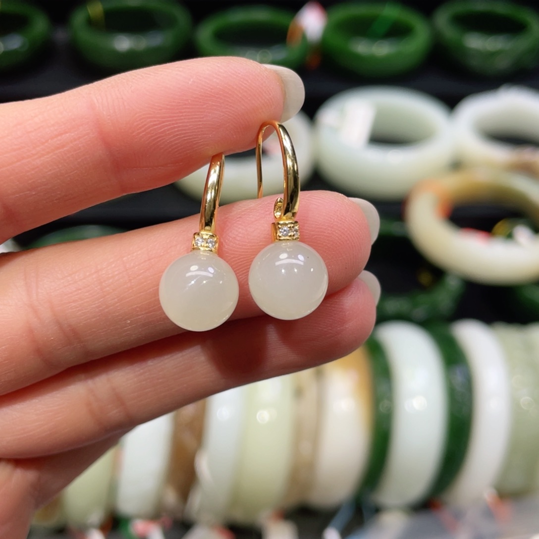 银S925镶嵌和田玉耳饰