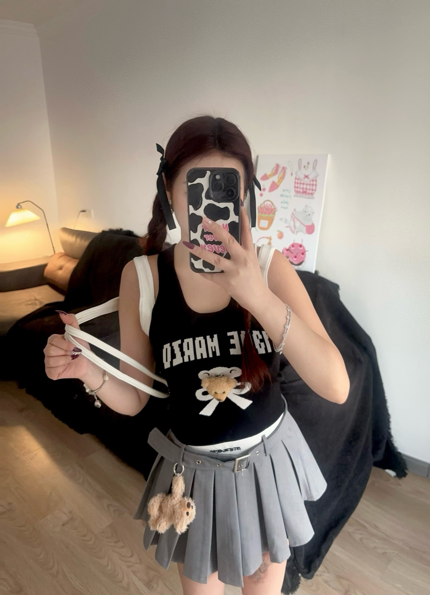 吊坠熊清新百褶裙