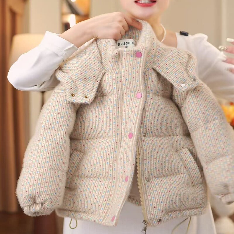 【YC】女童冬季小香风棉服彩点立领棉袄夹棉加厚连帽外套HCE300
