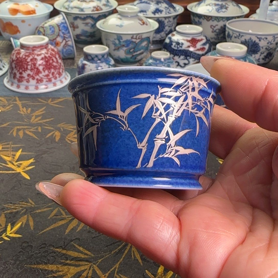 瓷片融天杯撒蓝杯杯