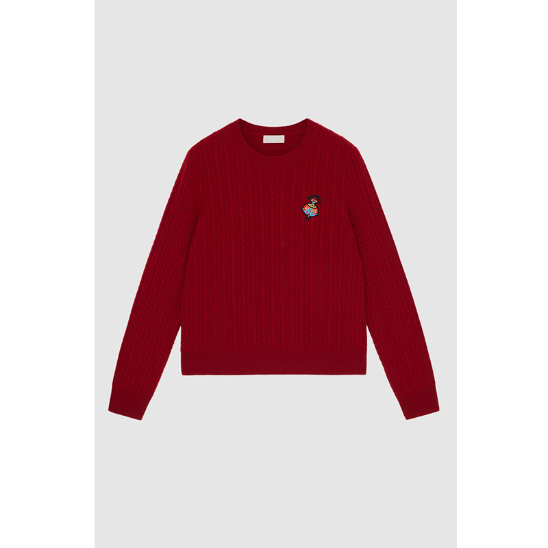 原单非市面货！小禾福禄三多”羊绒重工绞花刺绣新年套衫C597