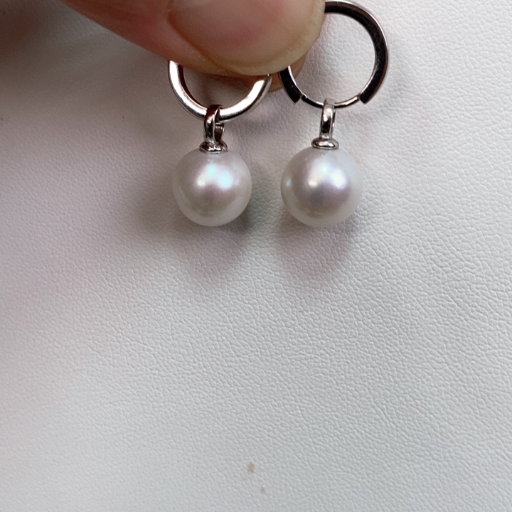 淡水珍珠耳饰银S925镶嵌10-11正圆