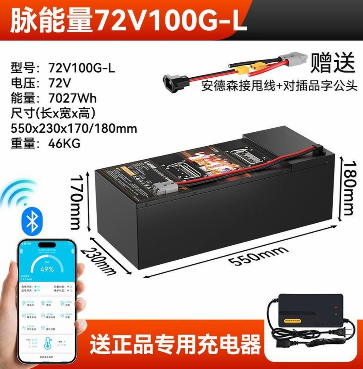 【72V100AH】国轩高科中汉鸿盛脉能量锂电池电池长续航三年质保