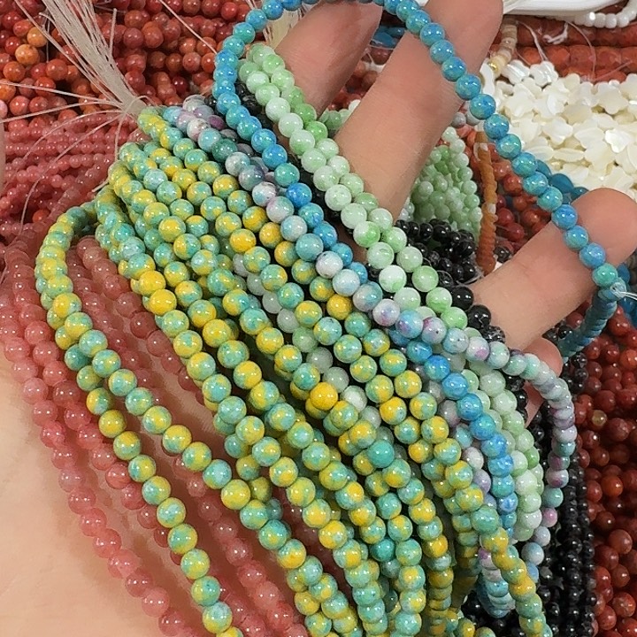 玛瑙/玉髓合金珠宝半成品5条4mm颜色随机