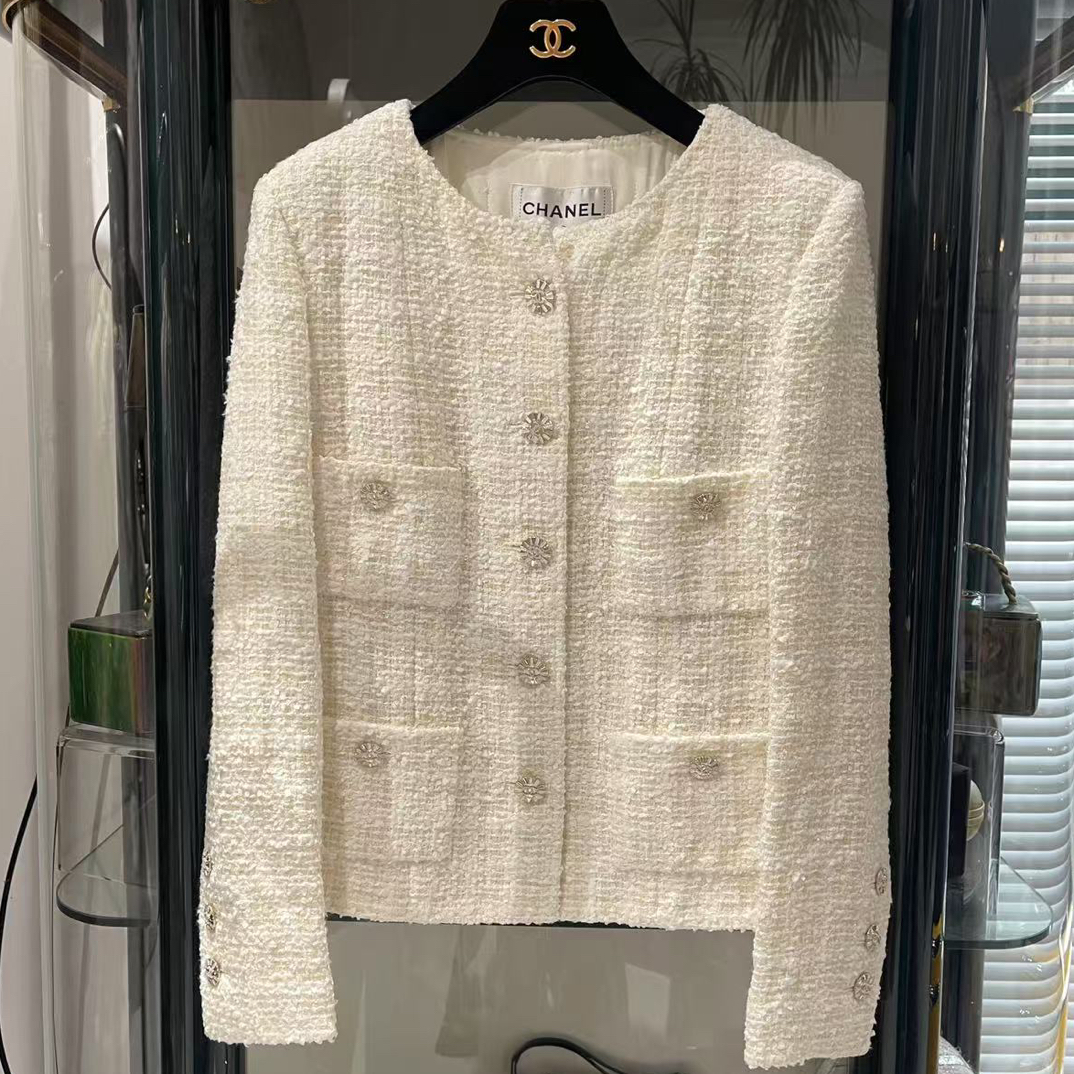 95新 Chanel/香奈儿 23C白色圆领四口袋外套 34码 