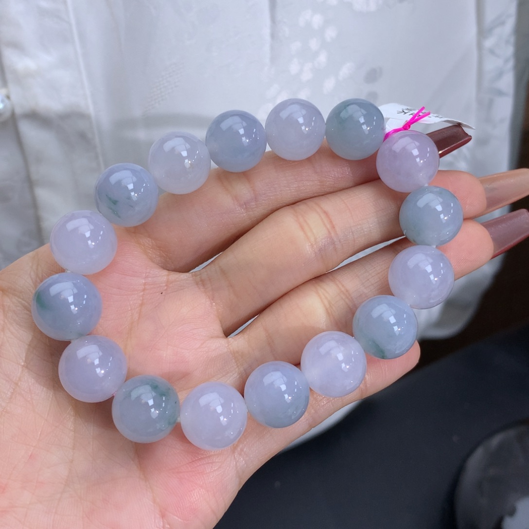 翡翠手链未镶嵌卡12.5胶润双彩手串