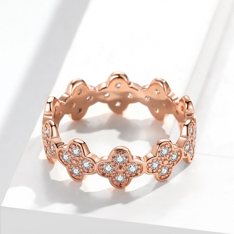 HZ高端 玫瑰金 四叶花排戒 