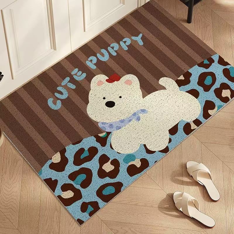 墨以【豹条纹小狗】亚麻抗污吸水防滑浴室卫生间门口厕所防滑地垫