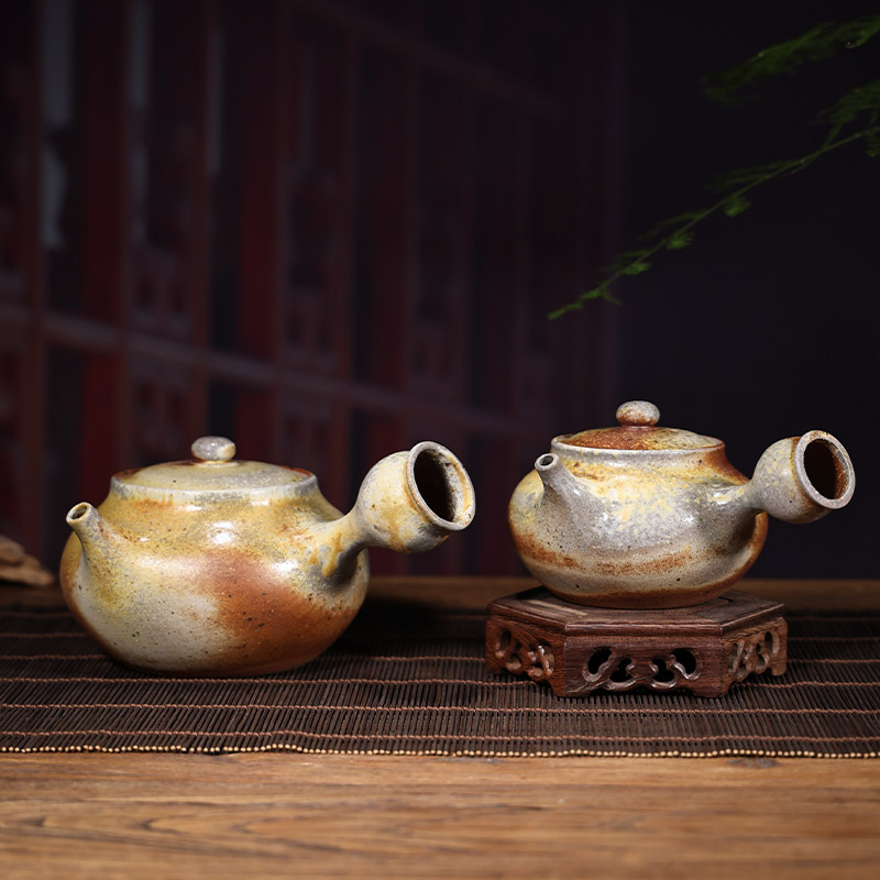 《2周年庆》原矿红皮龙复古柴烧自然落灰纯手工侧把紫砂茶壶泡茶壶