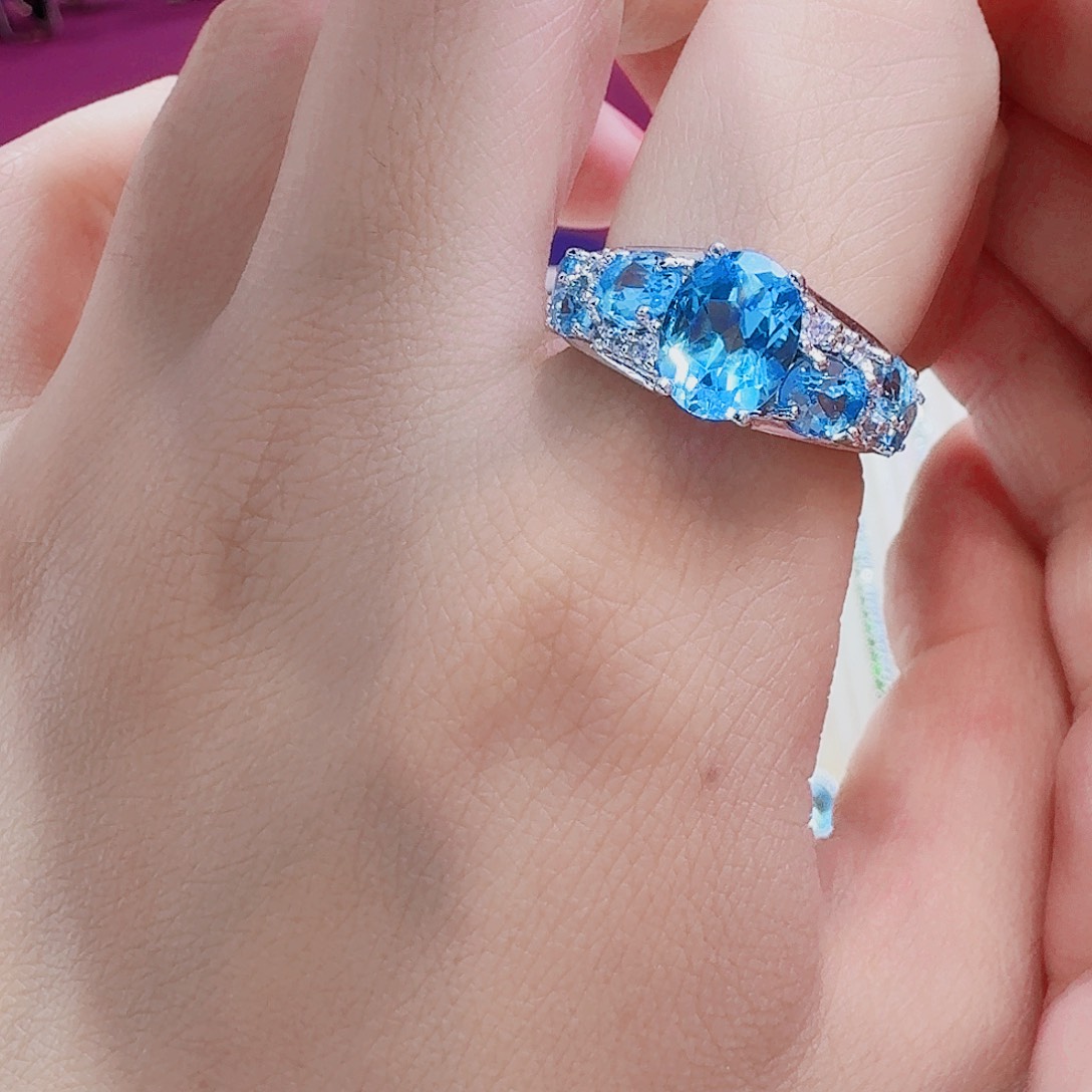 托帕石戒指银S925镶嵌戒指