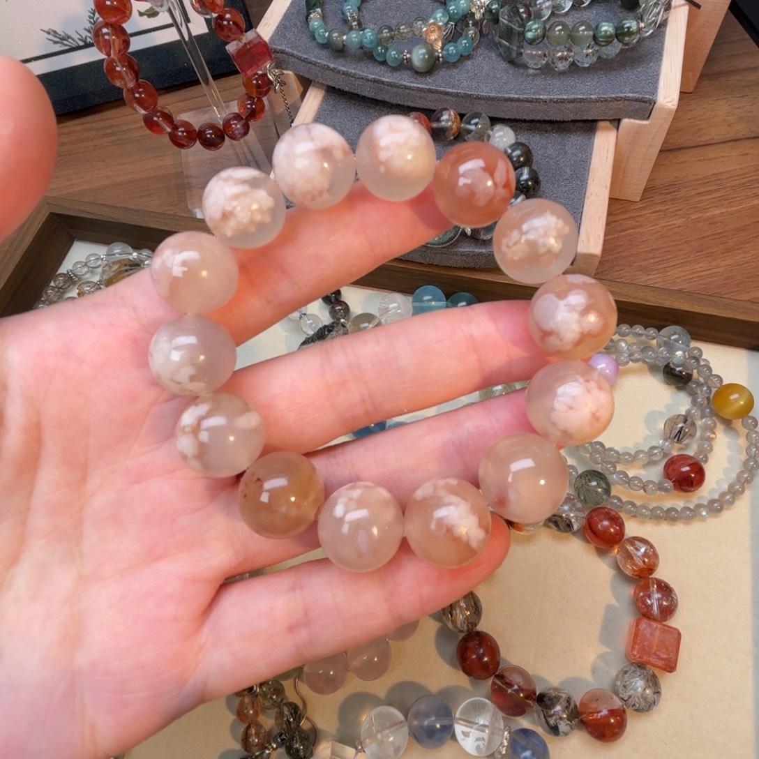 水晶未镶嵌手链天然樱花玛瑙