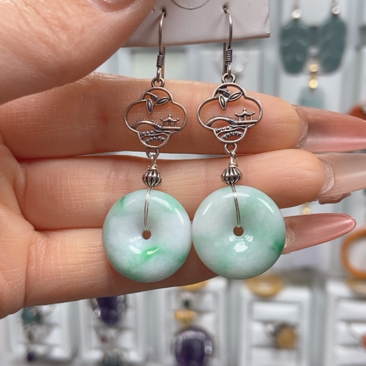 【闪购商品】翡翠耳饰银S925镶嵌耳饰