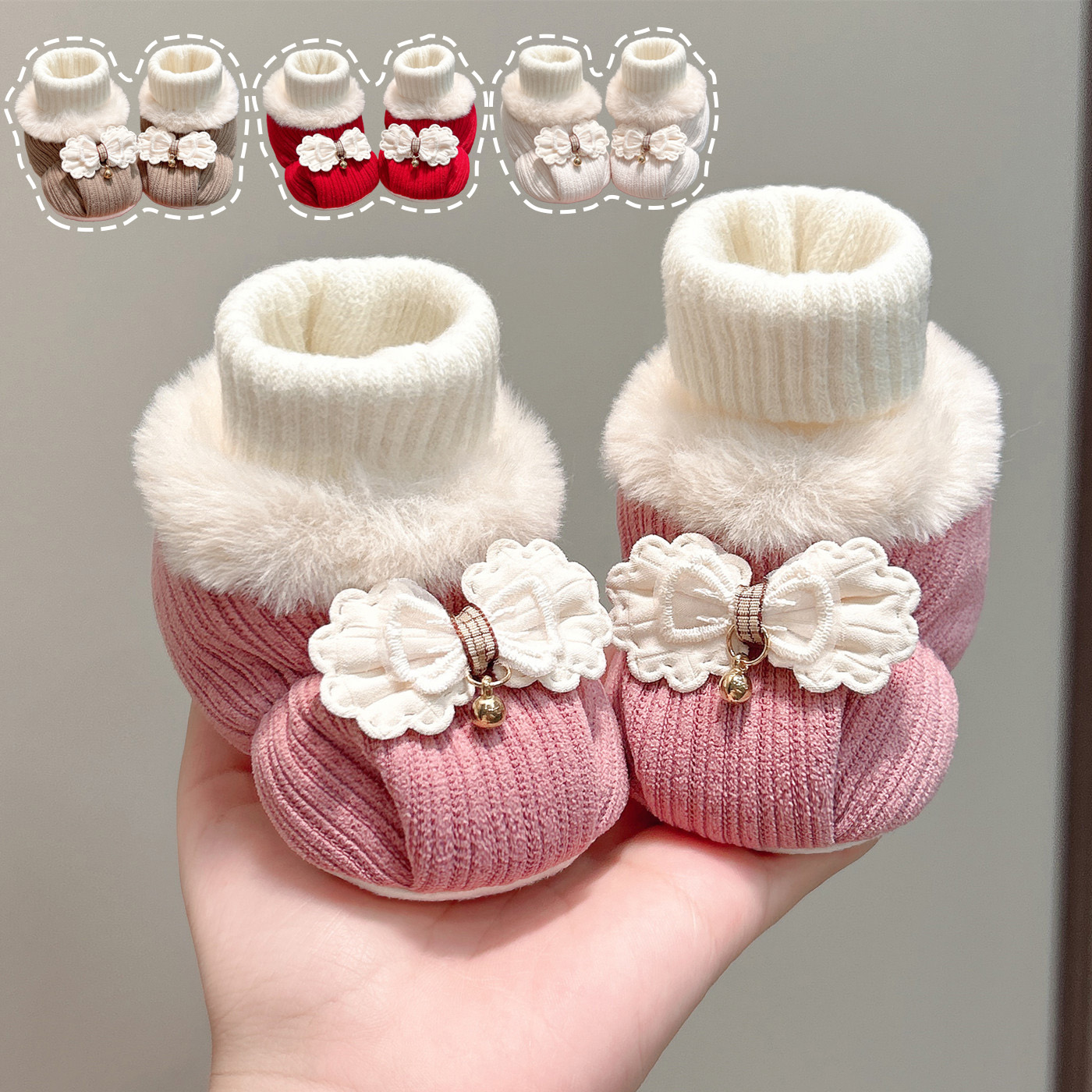 冬季公主风软底加厚棉鞋女宝宝婴儿鞋袜小月龄新生儿周岁可爱鞋子