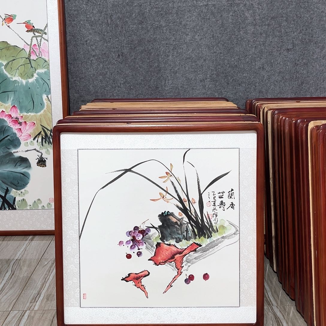 国画书画作品带框63×63