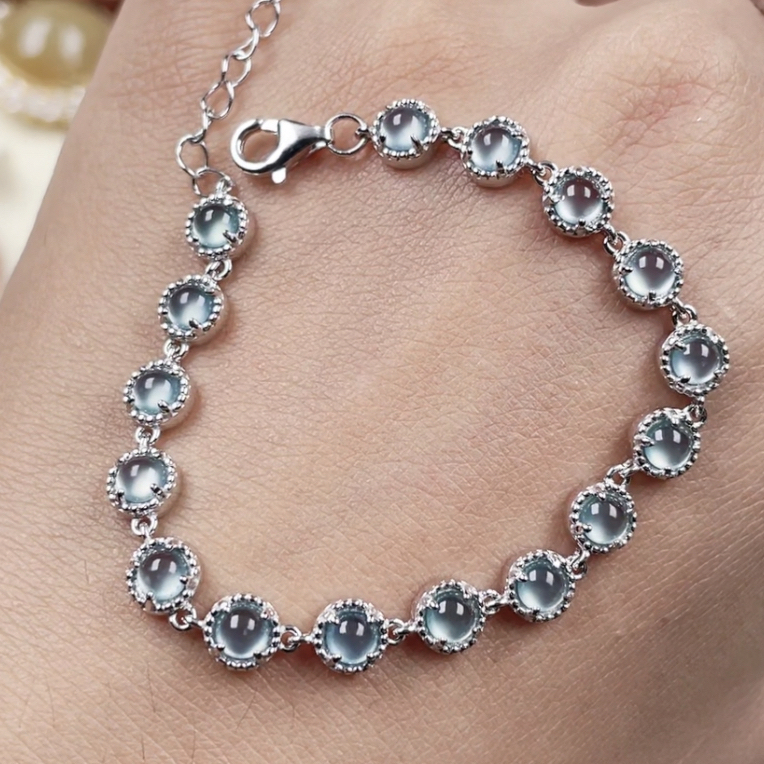 天然翡翠蓝钢冰手链