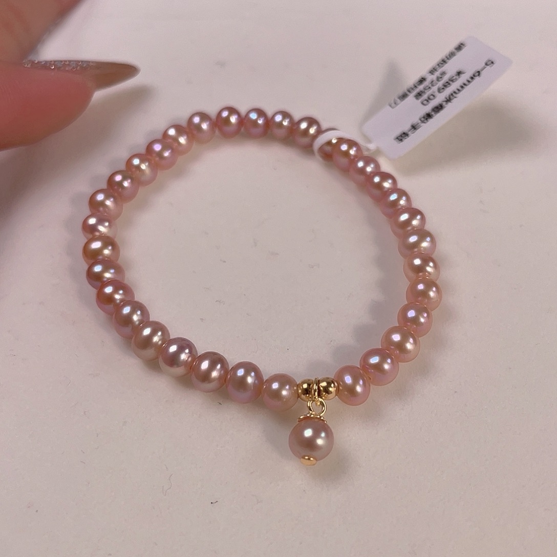 手绳淡水珍珠银S925镶嵌粉