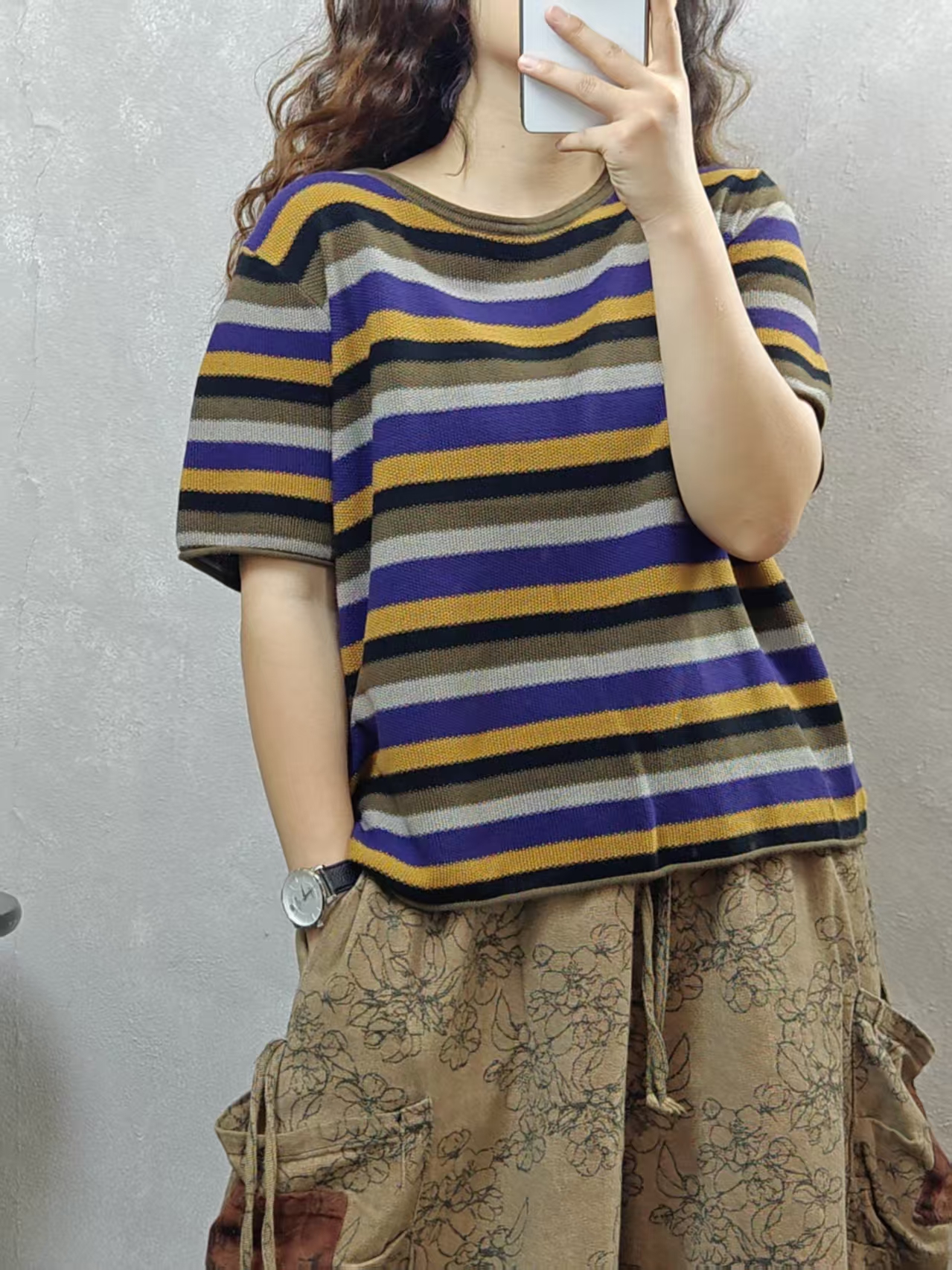 夏季新款针织条纹T恤