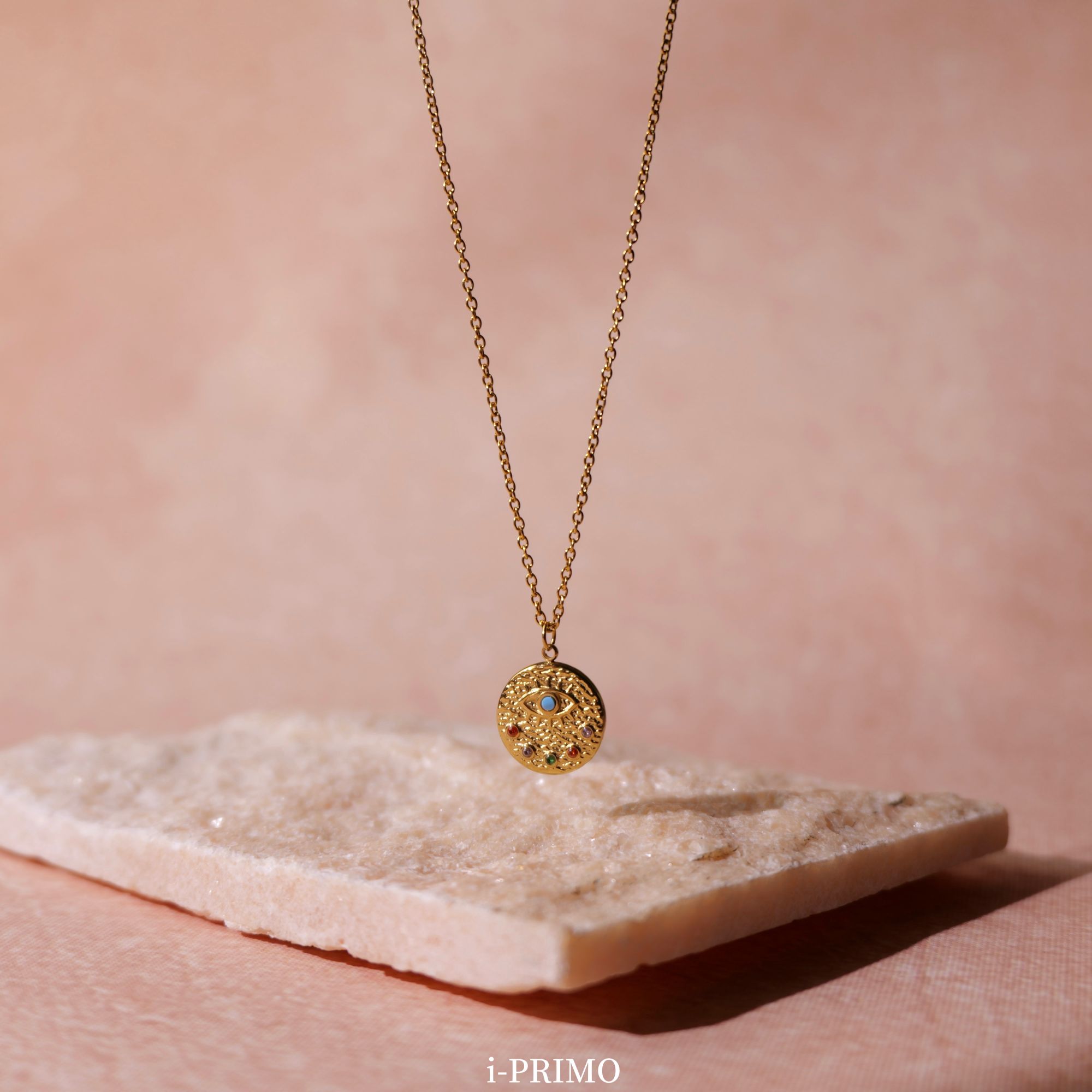 钛钢吊坠 定制【守护之眼】ins彩石吊坠长款小众叠戴好运项链