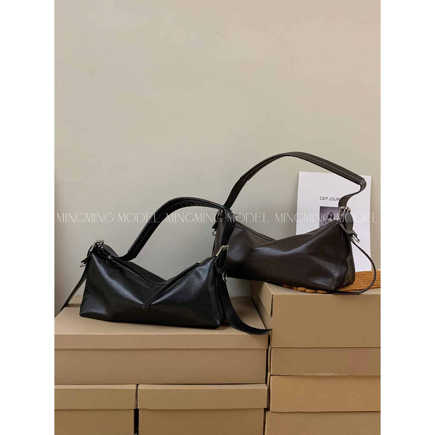 时尚高级爽滑PU软皮质感枕头包秋冬通勤百搭松弛感Hobo单肩斜挎包