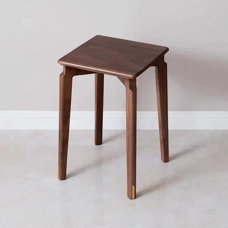 北美黑胡桃家具 黑胡桃镶铜片高方凳 黑胡桃木换鞋凳  实木高方凳