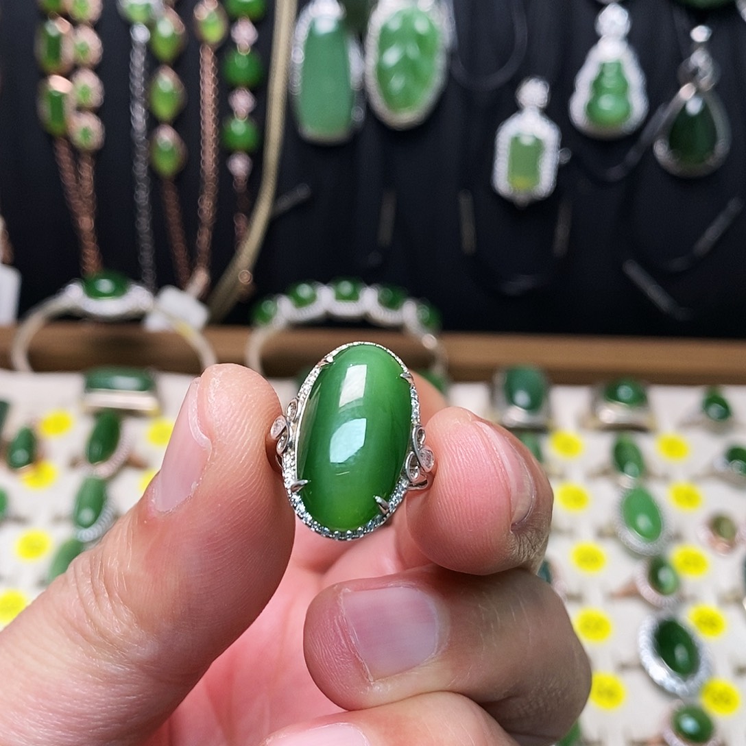 和田玉（碧玉）银S925镶嵌戒指