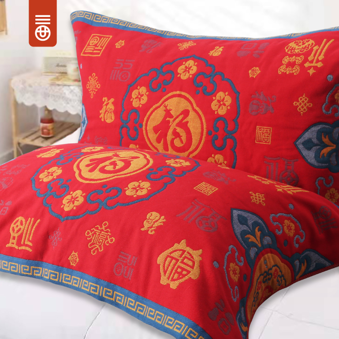 【百福枕巾】全棉色织纱布枕巾毛巾透气柔软亲肤家用简约吸汗棉柔