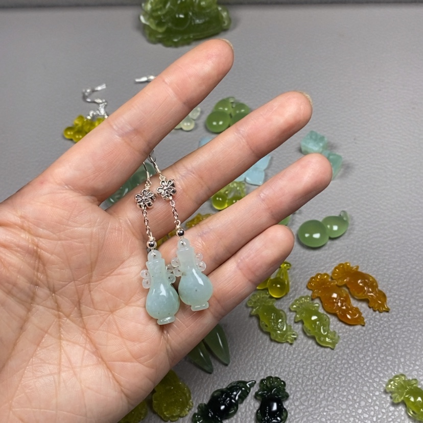 【闪购商品】蛇纹石玉挂件耳饰耳环项链银S925镶嵌