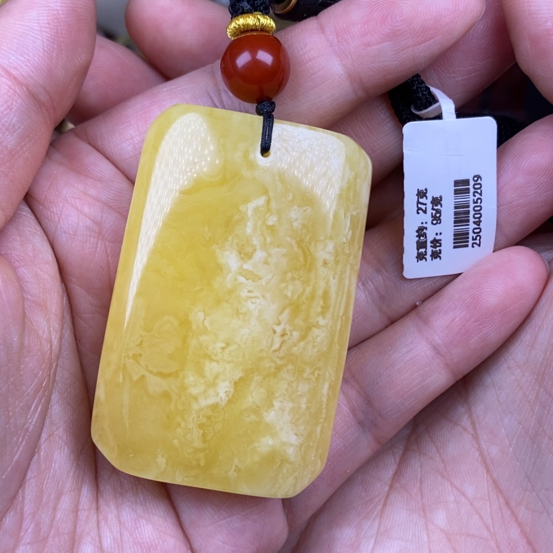 蜜蜡吊坠(不含链)未镶嵌351平安无事牌黄白花虎皮纹