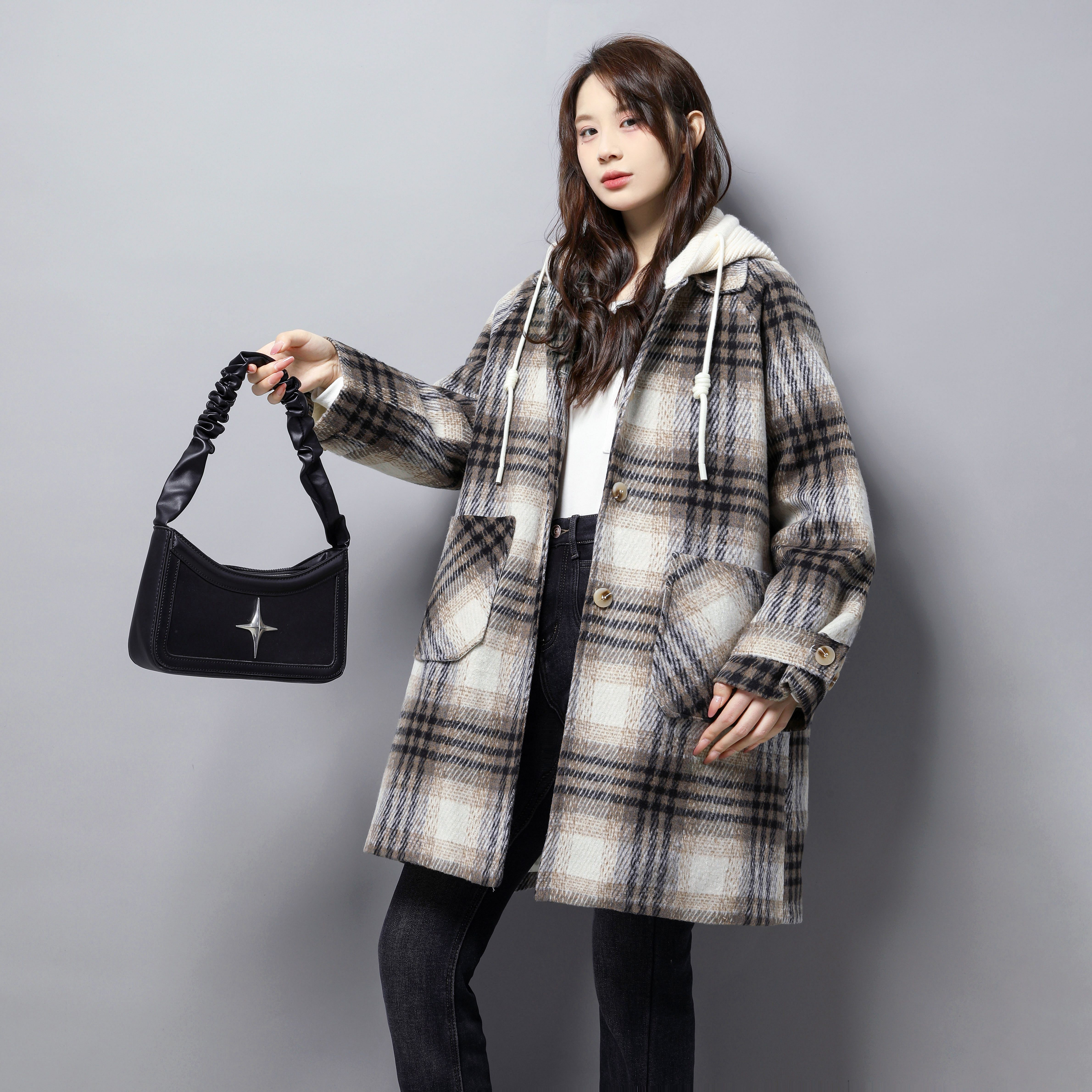 羽绒服女中长款2024冬季新款时尚可拆卸帽毛呢大衣加厚外套羽绒服