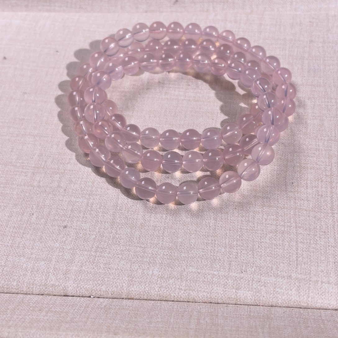 手链芙蓉石未镶嵌粉水晶手串三圈卡6mm+