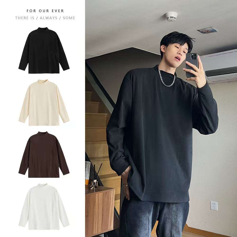 FIN 重磅德绒中领长袖男女同款松紧螺口潮流高级感新款长袖