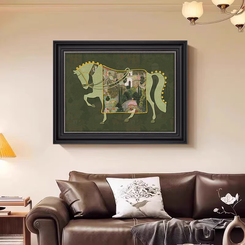 SA35法式中古风马客厅装饰画高级感玄关挂画餐厅卧室复古抽象壁画