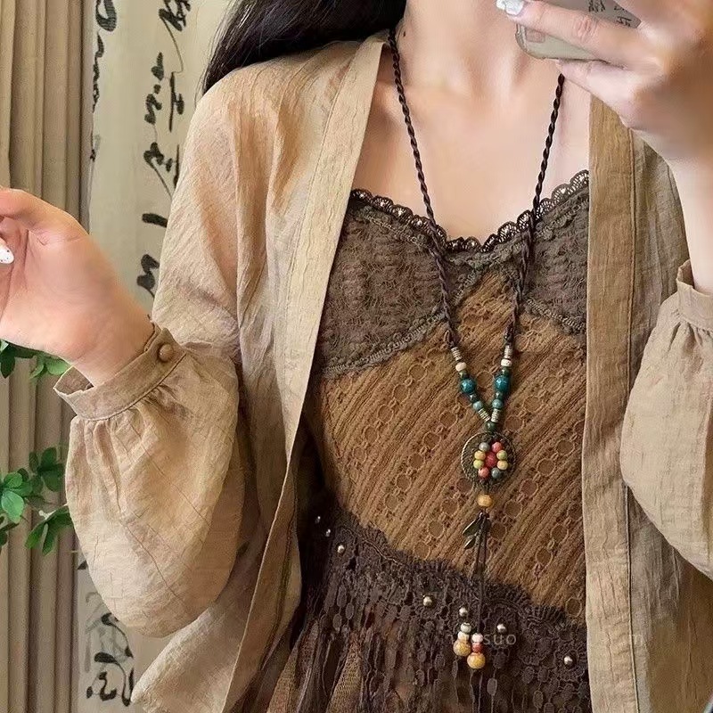铜吊坠 2025年新款波西米亚繁花珍珠项链女新中式国风串珠颈链