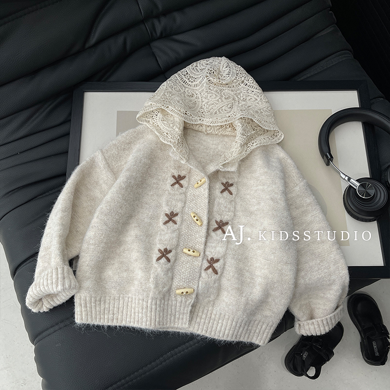 儿童毛衣2025秋季新款中大童连帽针织开衫女童毛衣外套