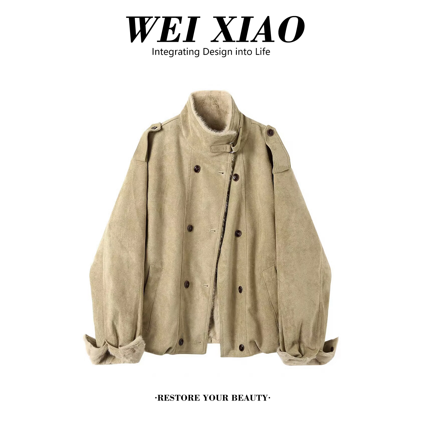 休闲加厚保暖双排扣仿气质短外套小个子简约百搭气质慵懒时尚外套