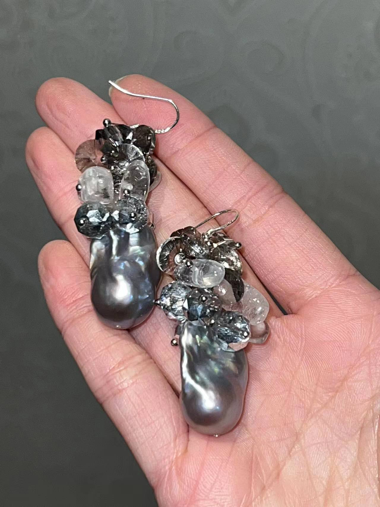 铜合金锆石耳饰 灰色拼接耳环设计款（不退换看好再拍）