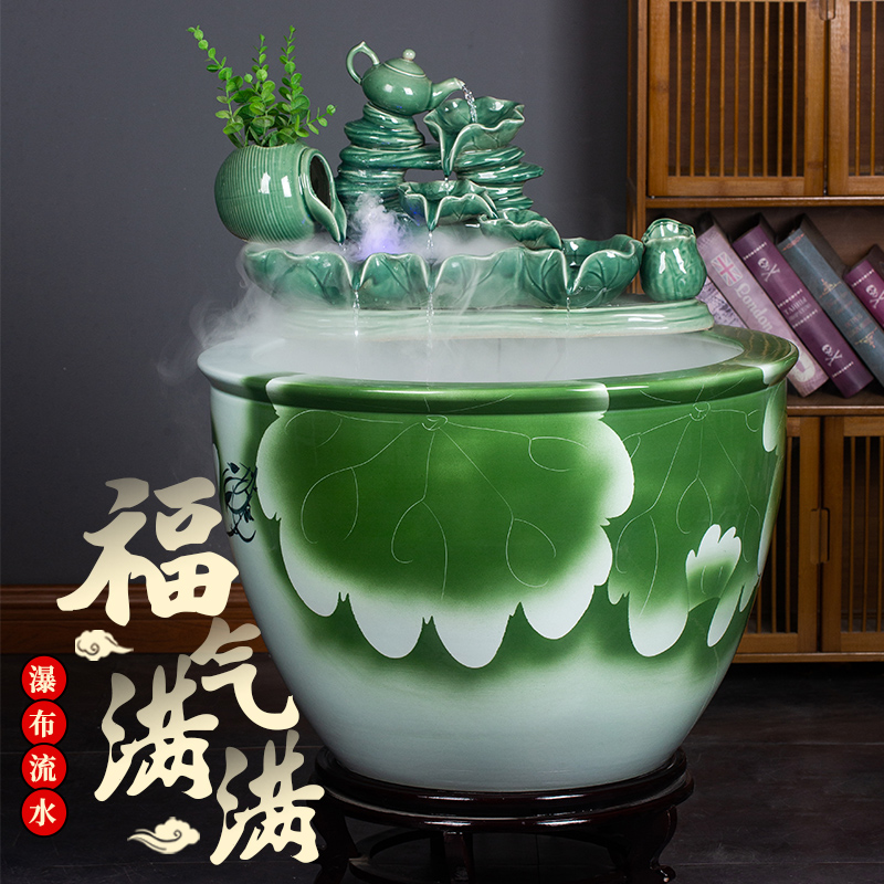 福气满满落地流水鱼缸客厅电视柜上茶几办公室流水摆件送礼佳品